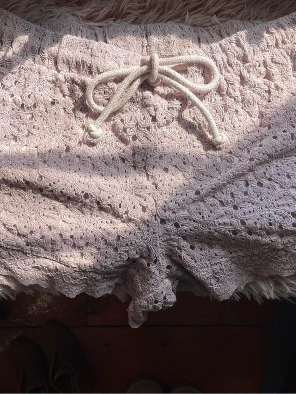 Ban.jara Drawstring Pink Floral Lace Lined shorts size Large